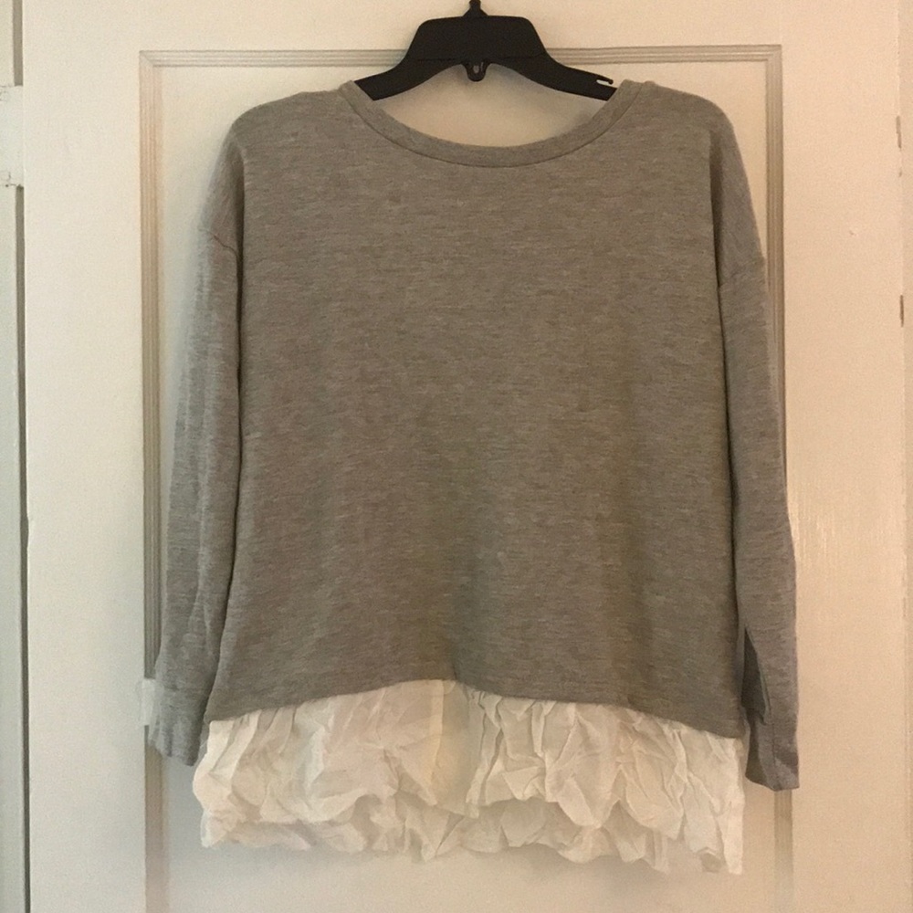 TopShop gray Sweatshirt with ruffled hem