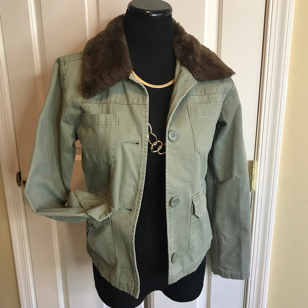 Army Green Fur Collar Jacket