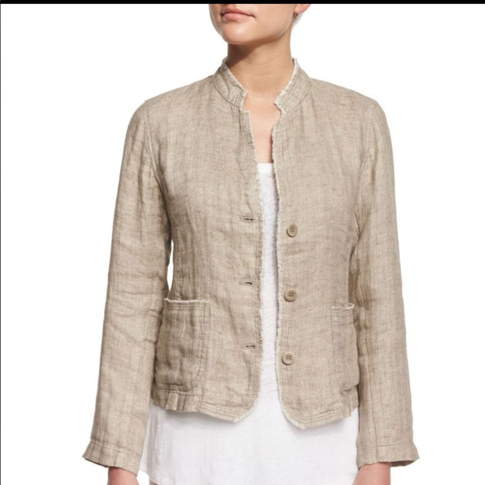 Eileen Fisher Organic Linen Mandarin Collar Jacket