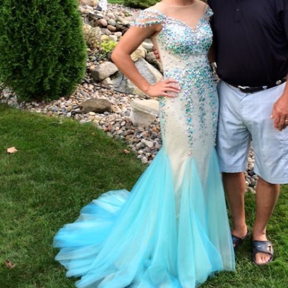 Blue mermaid prom dress