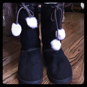 Black wool uggs with pompom ties