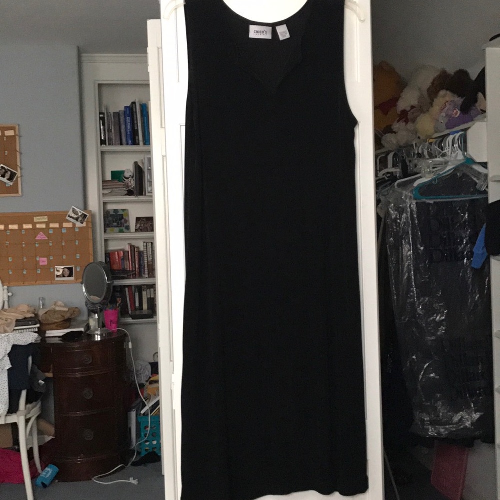 Past-knee length black straight dress