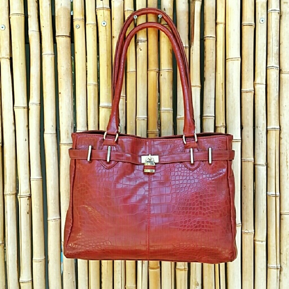 Boutique Bags Handbags - On-Trend Red Croc/Aligator & Gold Lock Satchel Bag