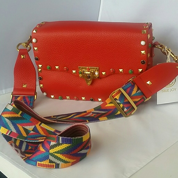 Handbags - 🔥Red Hot Studded Bag with colorful Guitar Strap!