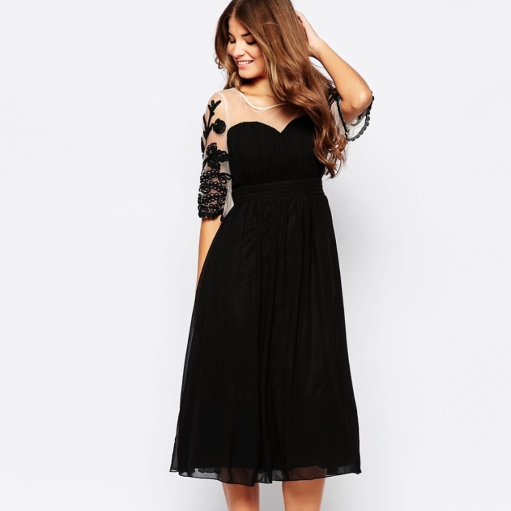 ASOS NWT Size 6 Midi Dress Embroidered Sleeves