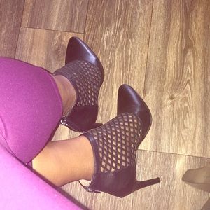 Black leather caged bootie