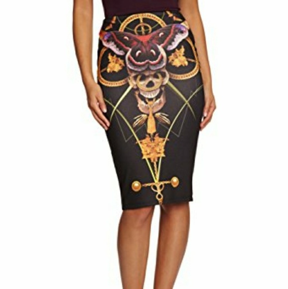 NWT Iron fist Mayan temple skull pencil skirt butterfly chain black stretch - Picture 4 of 6