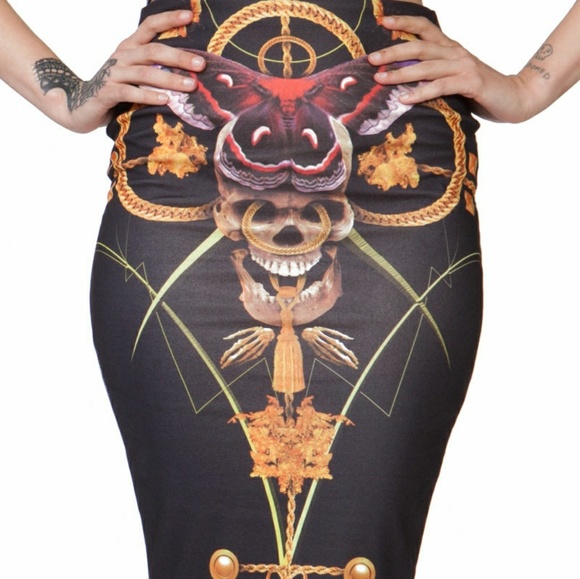 NWT Iron fist Mayan temple skull pencil skirt butterfly chain black stretch - Picture 5 of 6
