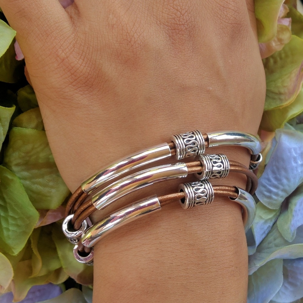 **SOLD OUT ** Silver Plated and Leather Bracelet