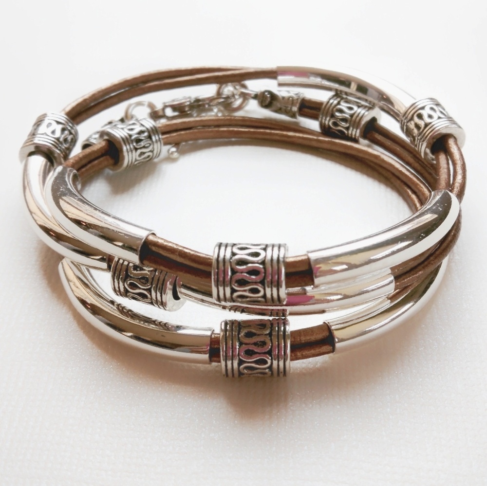Silver Plated and Leather Boho Wrap Bracelet