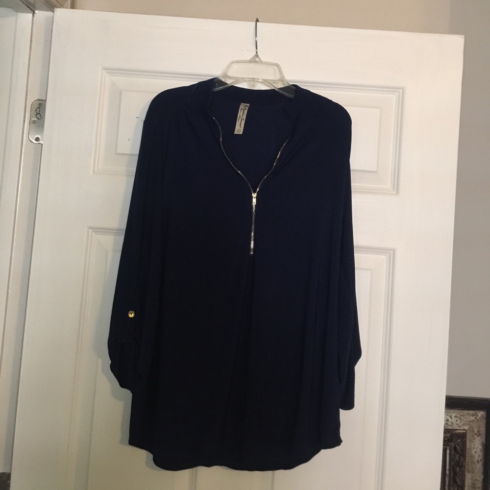 Navy zip blouse