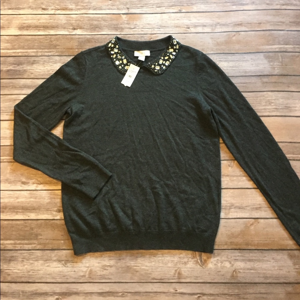 LOFT Beaded Collar Sweater