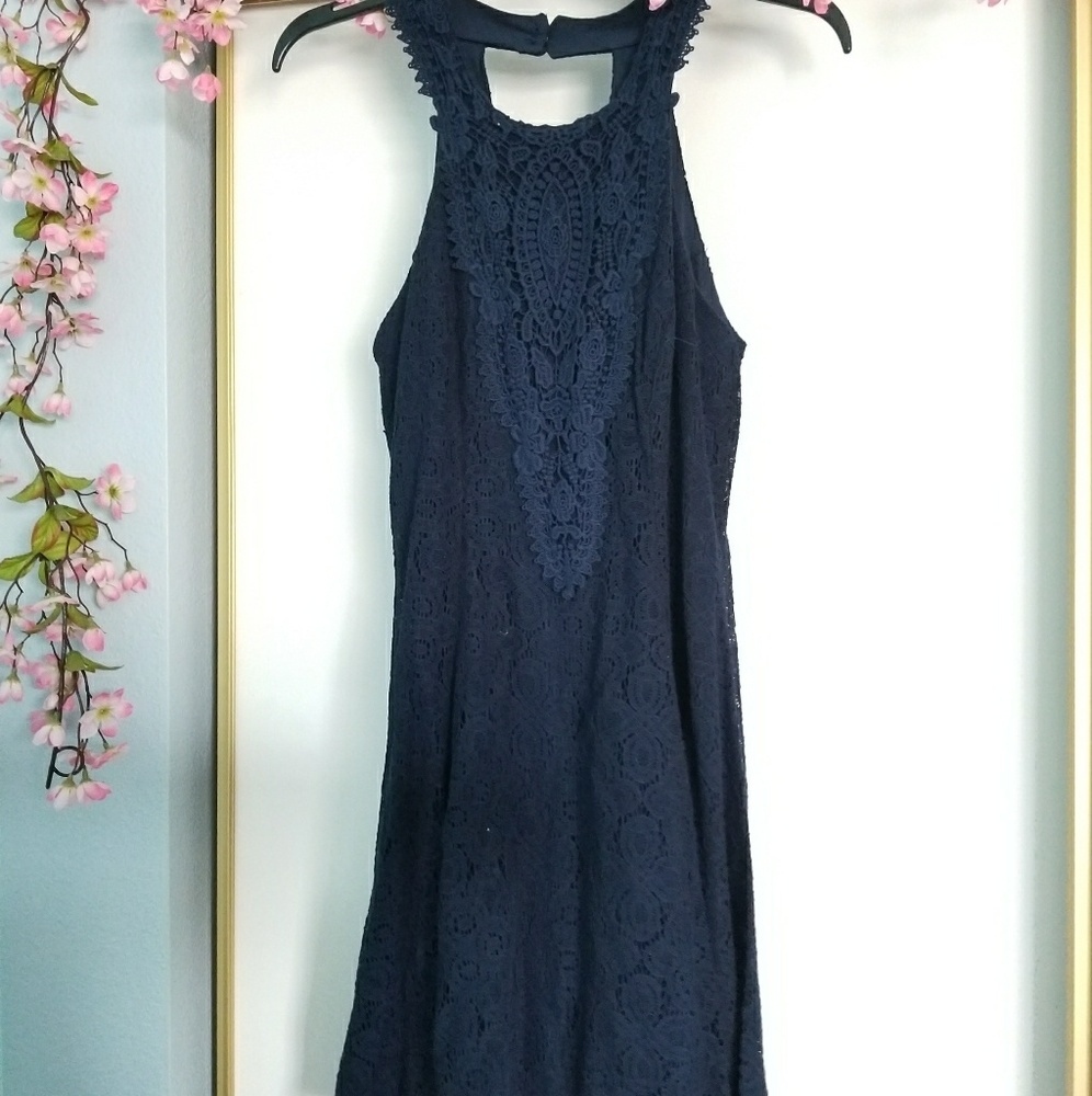 Macy's Crochet Navy Halter Neck Dress