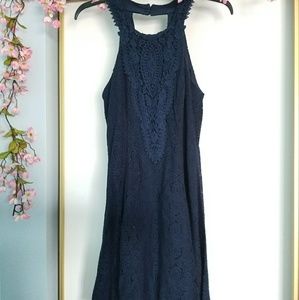 Macy's Crochet Navy Halter Neck Dress