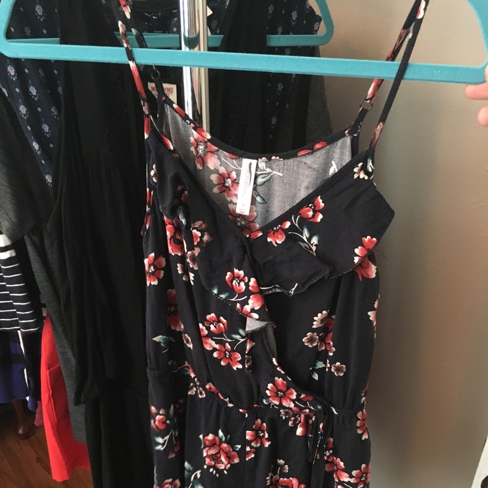 Blue and pink floral romper with pockets