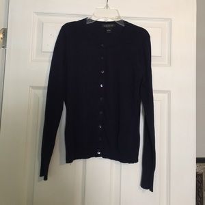 August silk basic navy button up cardigan
