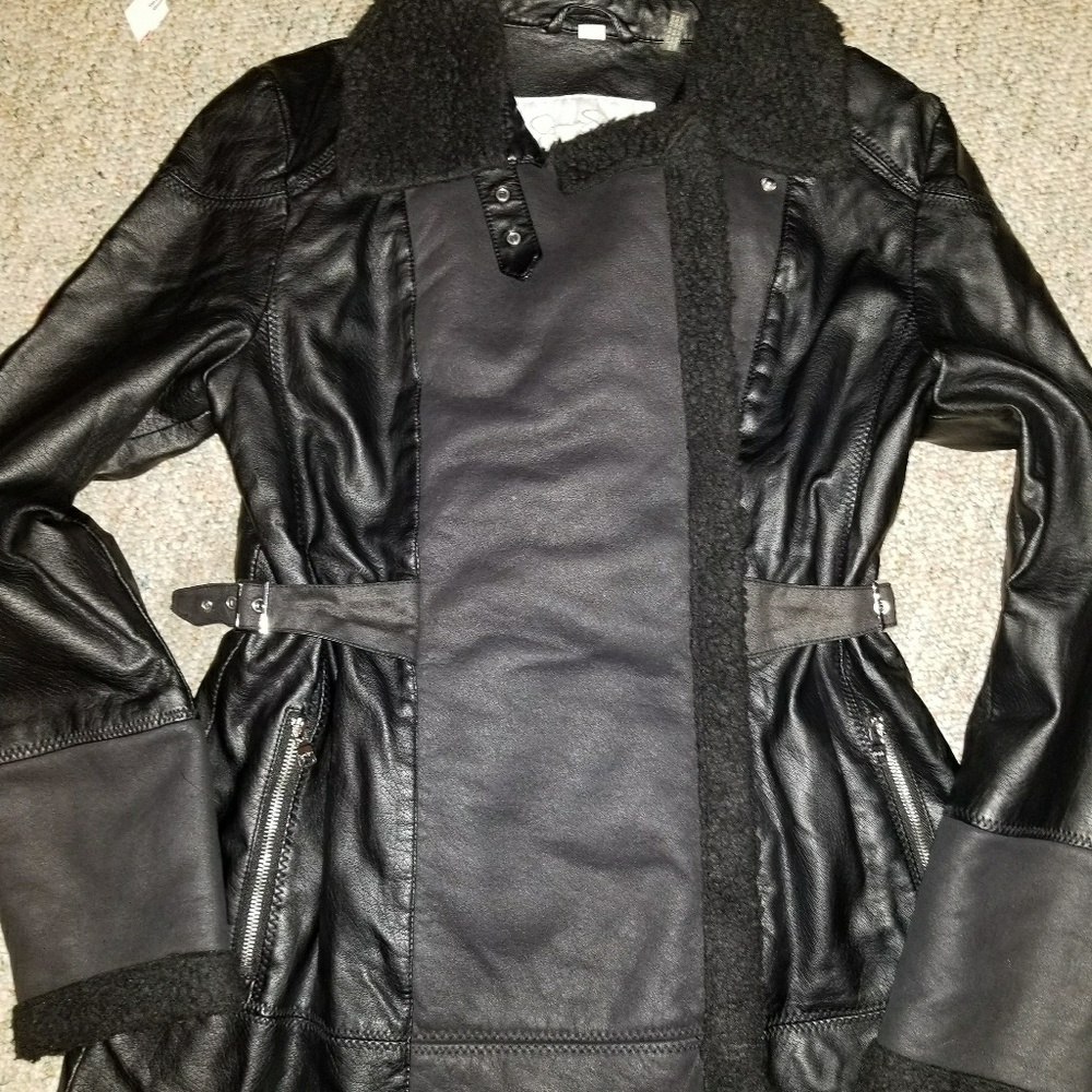 Jessica Simpson Faux Leather Coat Sz Medium