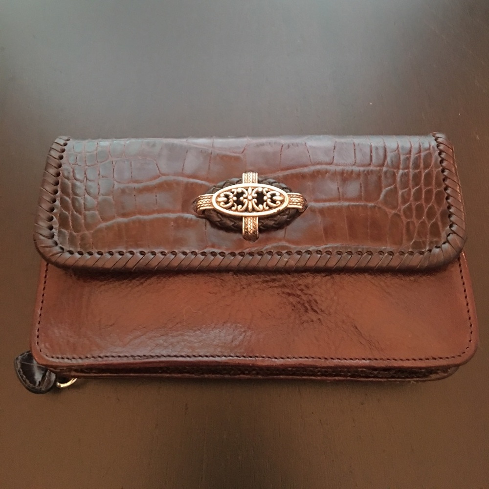 Brighton Brown Leather Wallet Clutch Silver Heart Hardware Organizer