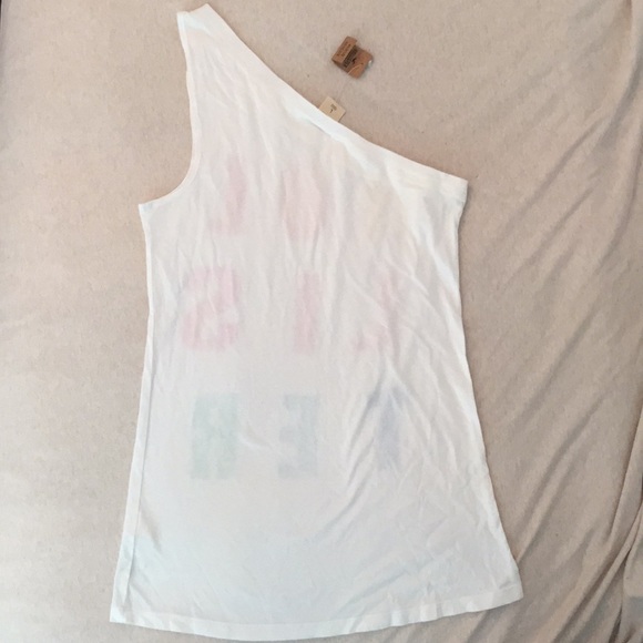 One shoulder white tank top with rainbow lettering - Picture 2 of 3