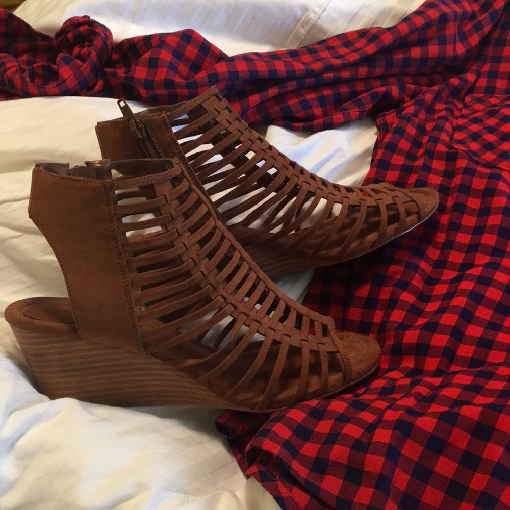 Caged , wedge, open toe , booties