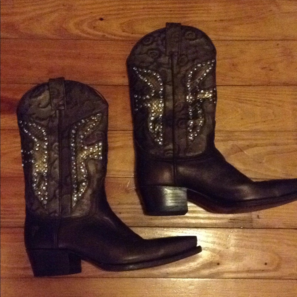 Frye brown/copper rhinestone boots 👢👢