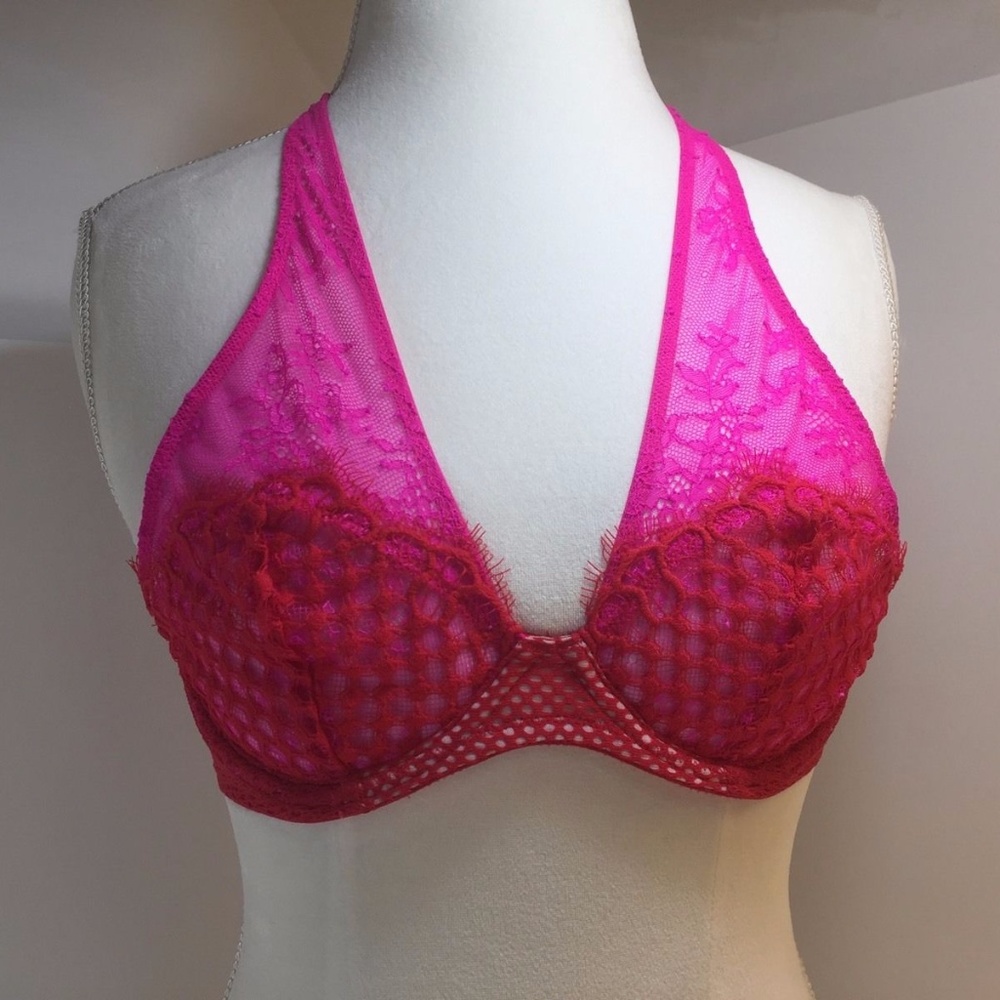 Victoria's Secret Fishnet Plunge Halter Bra 34B