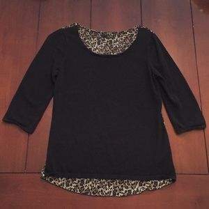 Maurice's Black Sweater with Sheer Leopard Back