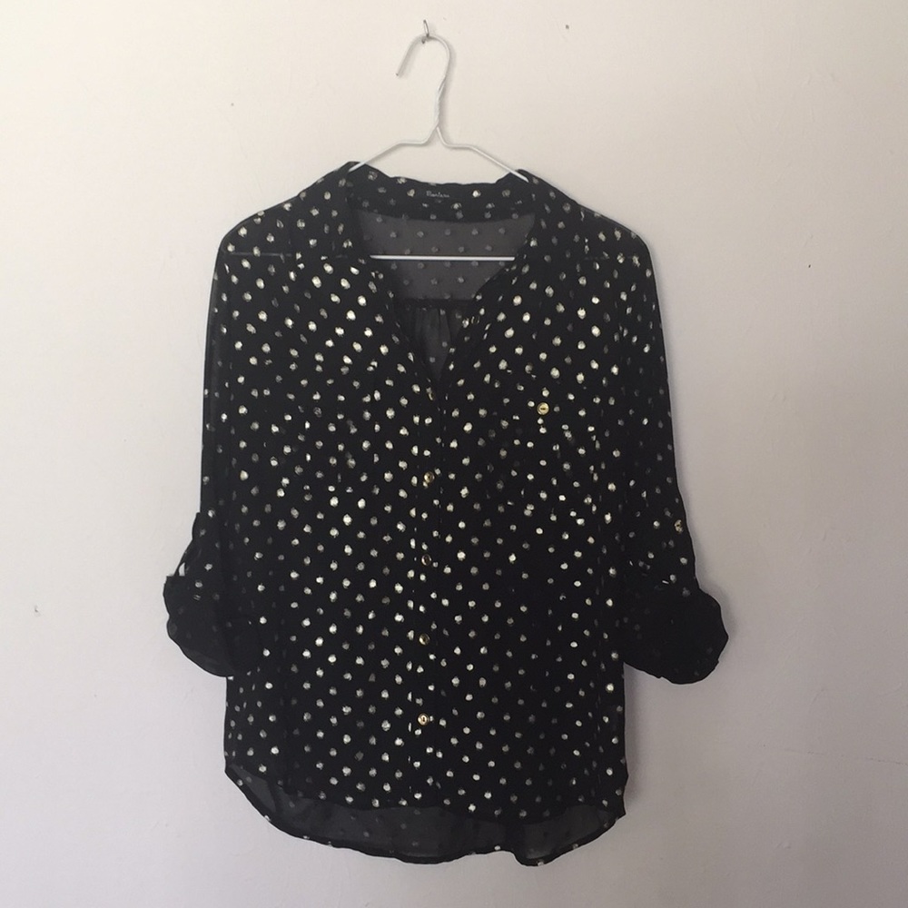Black sheer blouse with gold pattern