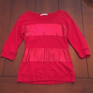 Maurice's Red Striped Sequin 3/4 Sleeve Sweater