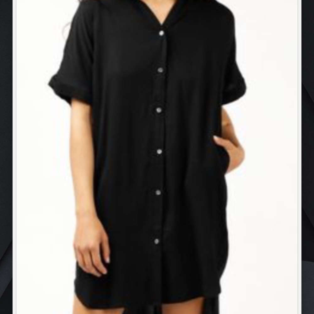 Black button front t shirt dress