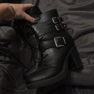 Black buckle booties