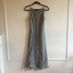 Vintage Blue Silk Print High Neck Maxi Dress Sz 6