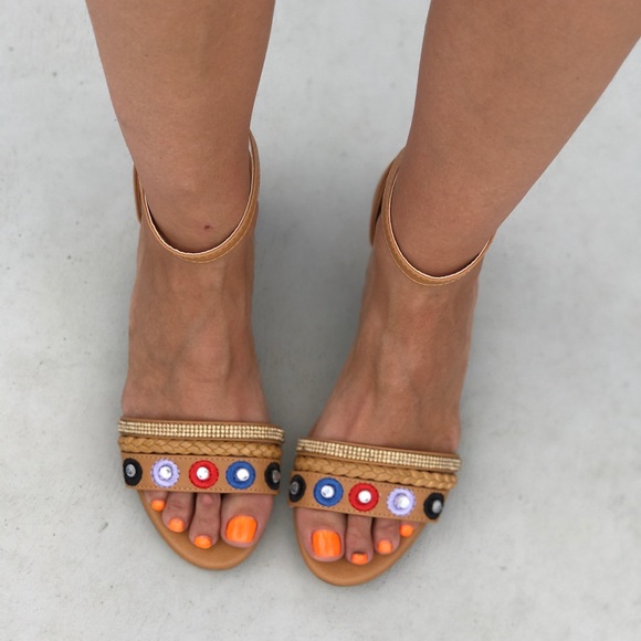 Blush Pink Beaded Crystal Kitten Block Heel Sandal - Picture 2 of 4