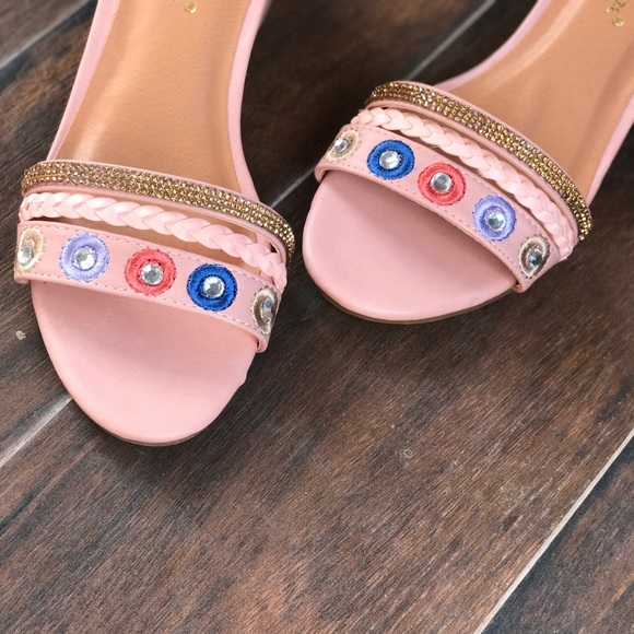Blush Pink Beaded Crystal Kitten Block Heel Sandal - Picture 3 of 4