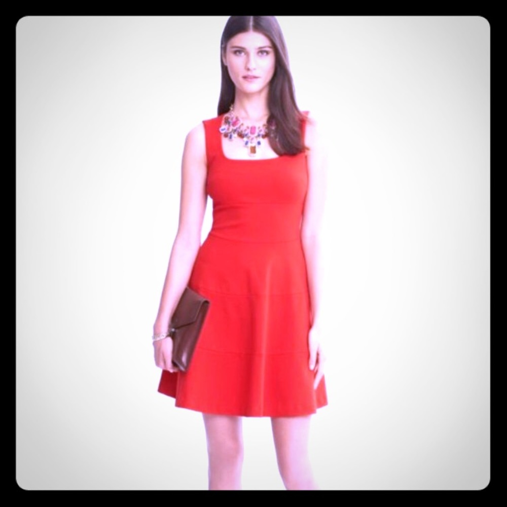 Banana republic red fit and flare dress 4