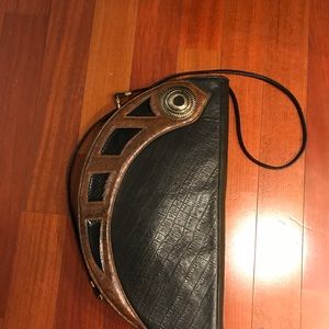 Black brown genuion leather purse