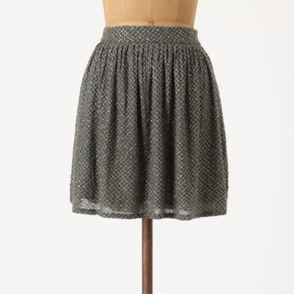 Anthropologie; Gryphon Green Beaded Mini Skirt - Picture 1 of 5