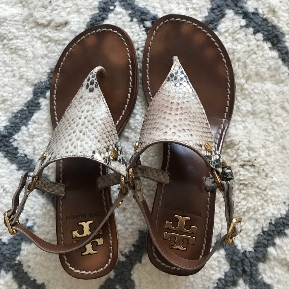 Tori Birch Snakeskin Wedge Sandals