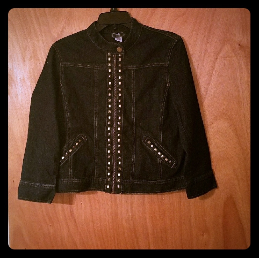 Denim Blue Jean Gold Studded Jacket, SZ 10