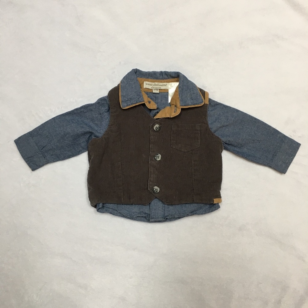 Adorable baby boy jean shirt/corduroy vest 0/3M