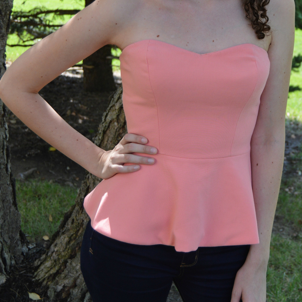 Salmon Strapless Peplum Top