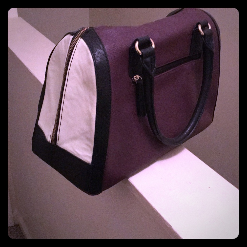Plum, white and black stylish handbag