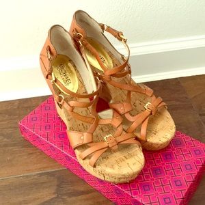 Michael kors brown leather strappy wedges