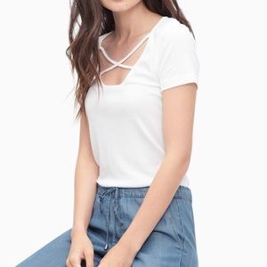 Splendid 1X1 Criss Cross Tee Shirt in White Splendid 1X1 Criss Cross Tee Shirt in White