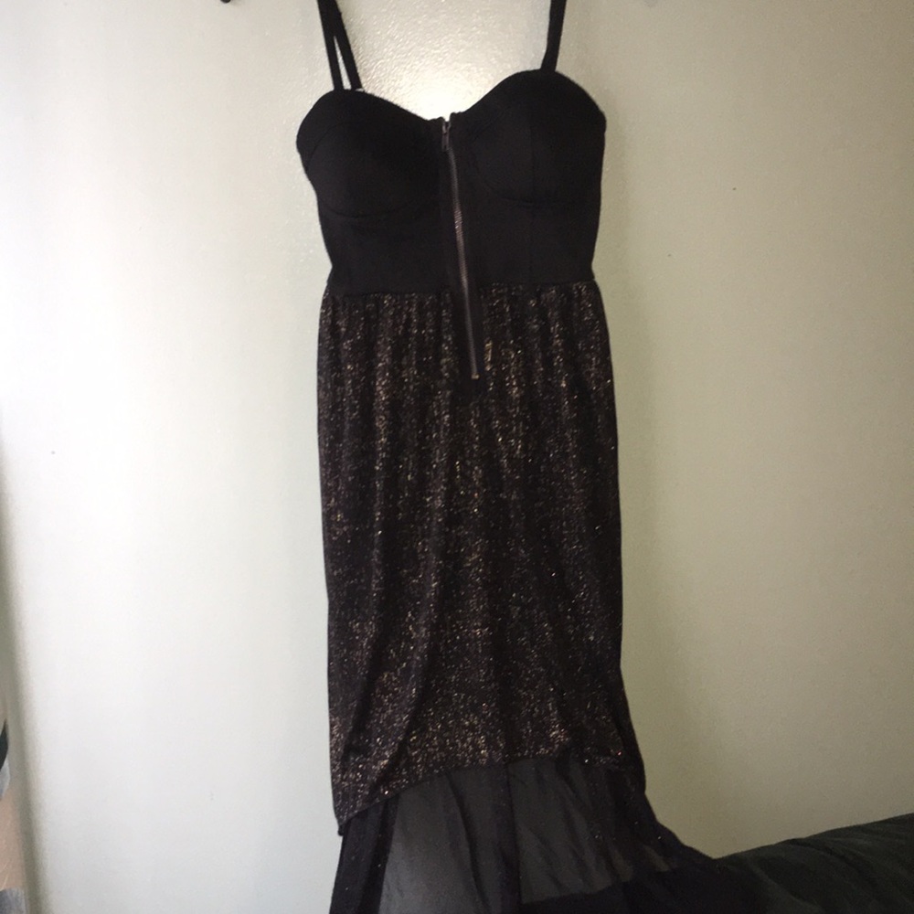 Black and Gold midi high-low dress