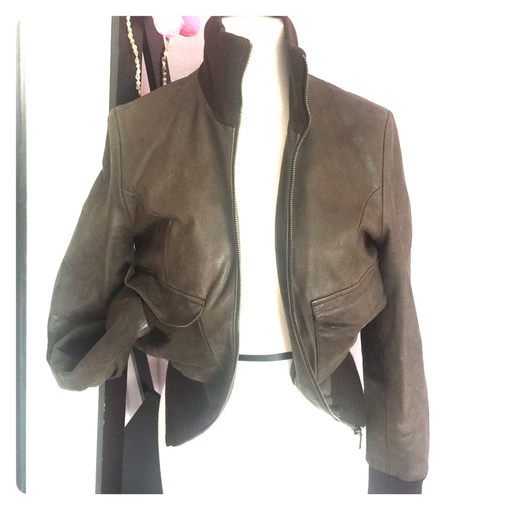 Leather bomber jacket