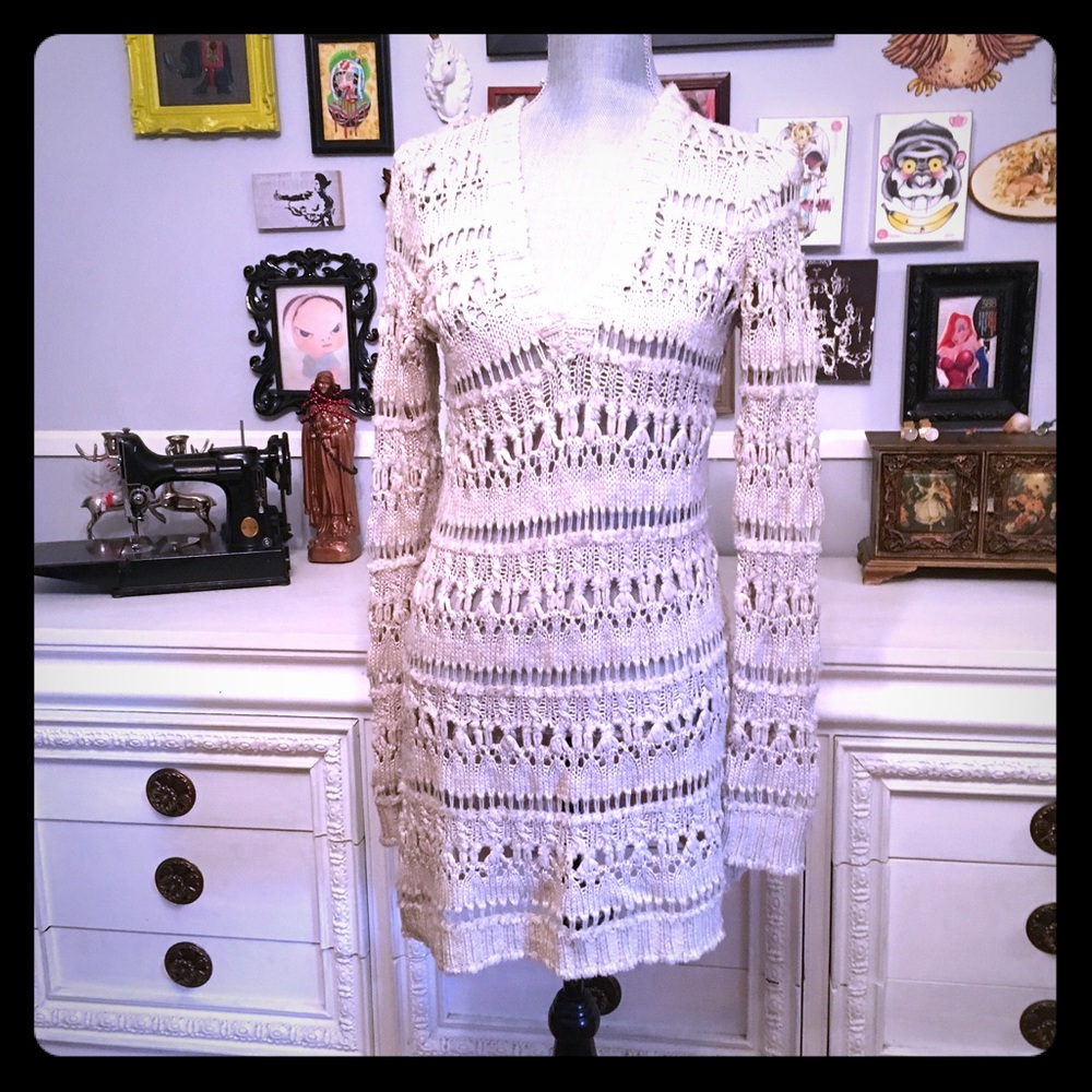 Lauren Vidal open knit sweater dress