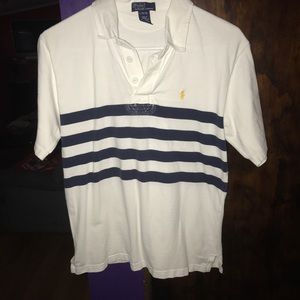 Boys polo shirt white with navy stripes