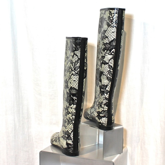 New, Unworn Henry Ferrera Lace Print Rain Boots - Picture 5 of 8