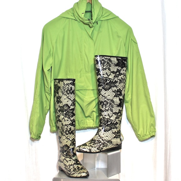 New, Unworn Henry Ferrera Lace Print Rain Boots - Picture 1 of 8